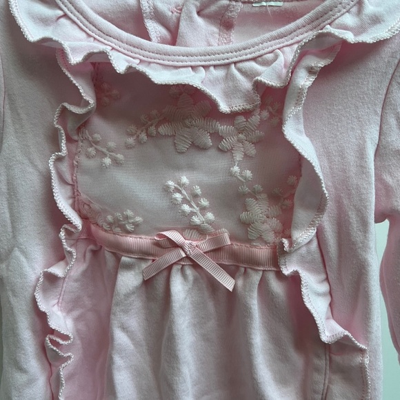 NWOT Pink Girly Ruffle Pajamas One Piece Long Sleeve Footie - Picture 2 of 3